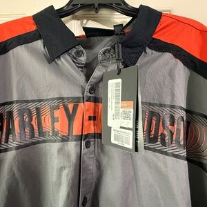 Gray and Red Button-Up Shirt